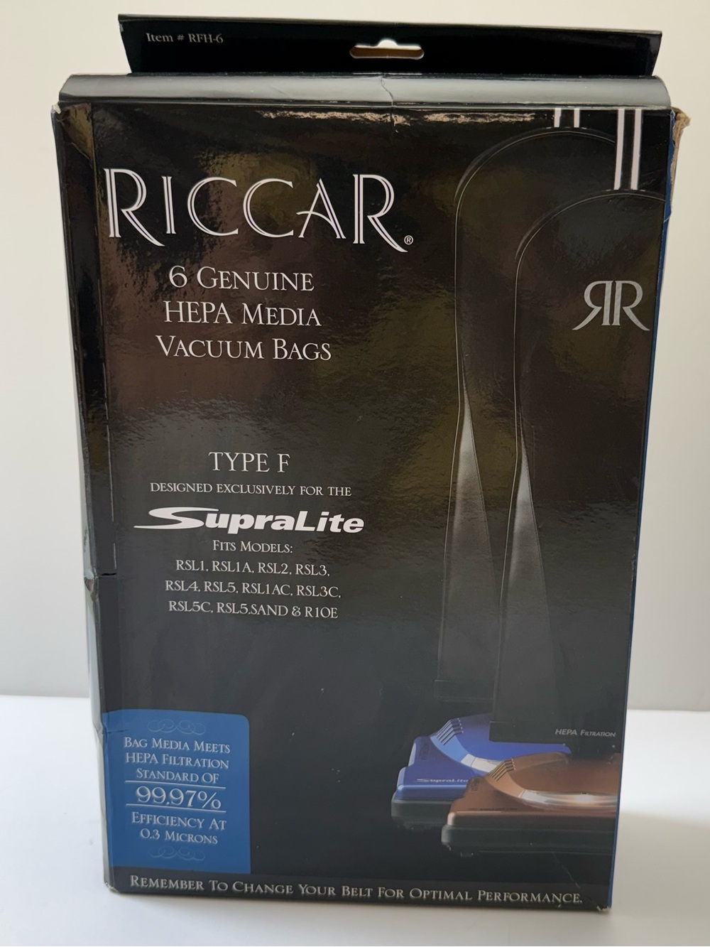 6 Genuine Riccar SupraLite Vacuum Bags RFH-6 Hepa Media Type F Fits RSL’s & R10E